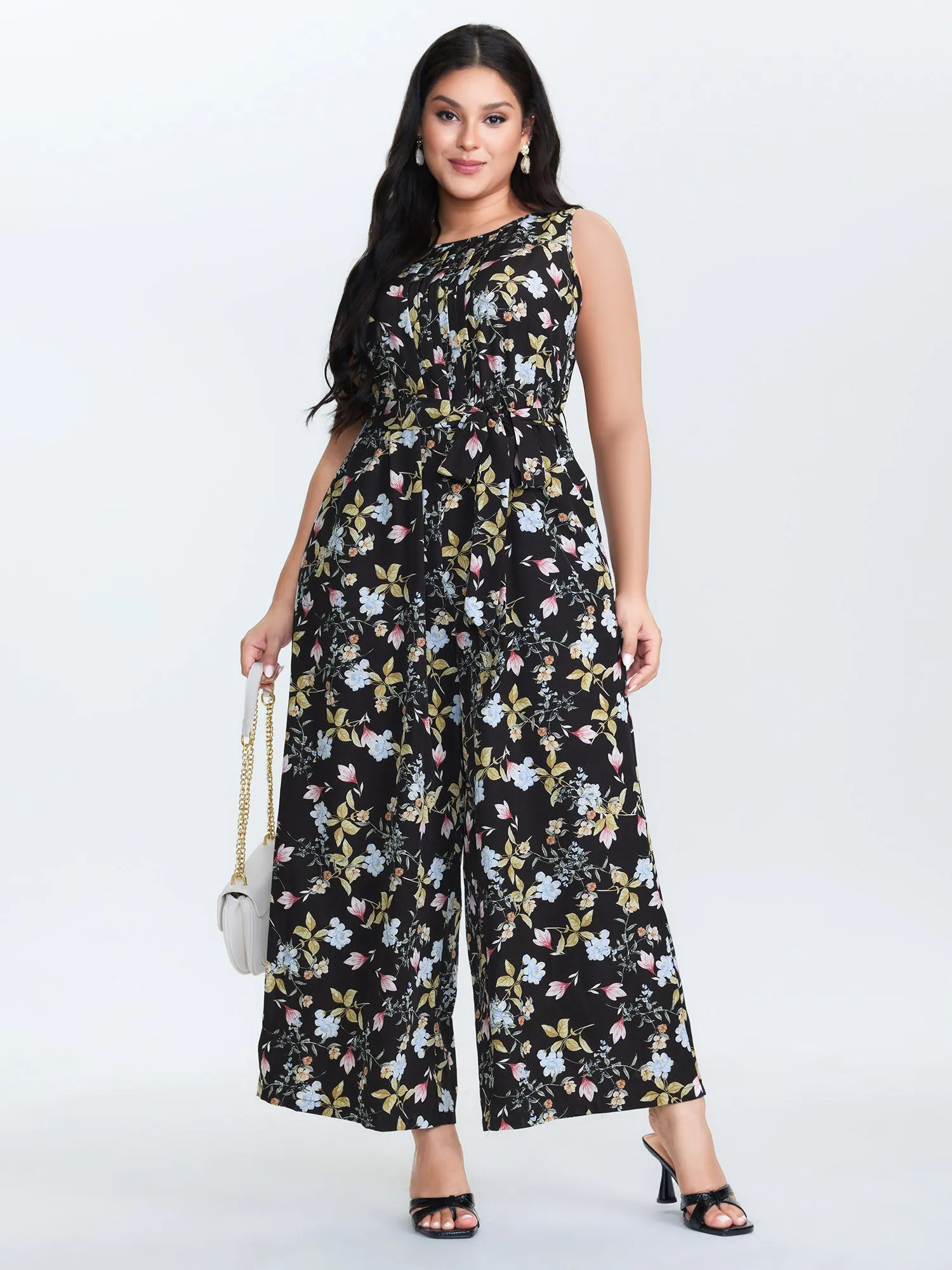 Floral Print Belted Plicated Detail Jumpsuit sold by Bloomchic product image thumbnail 3