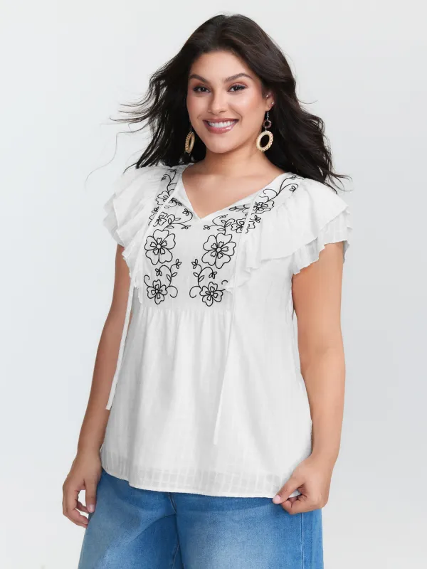 Pure Cotton Embroidered Neckline Blouse sold by Bloomchic