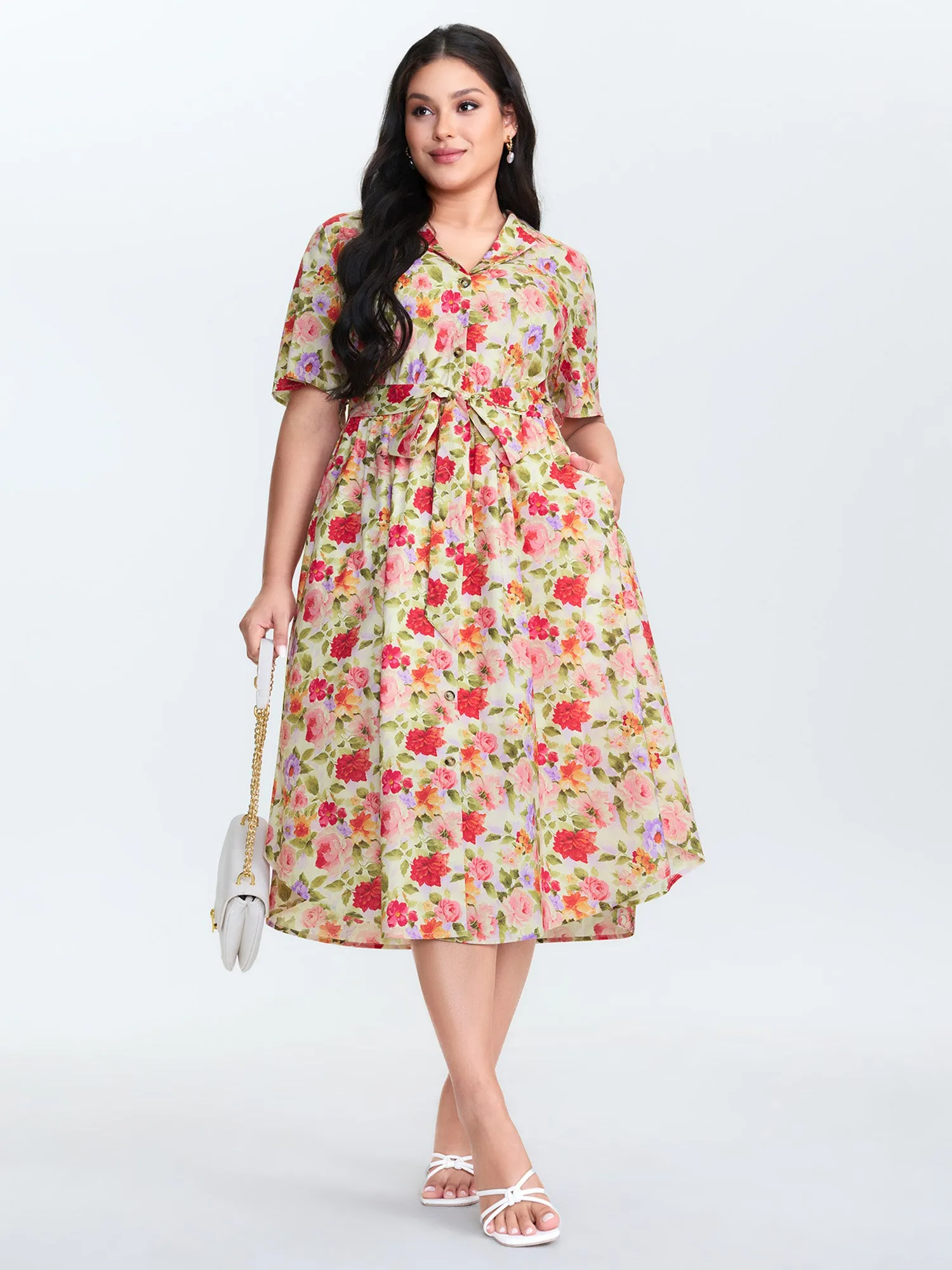 Cotton Bright Floral Belted Midi Dress sold by Bloomchic product image thumbnail 3