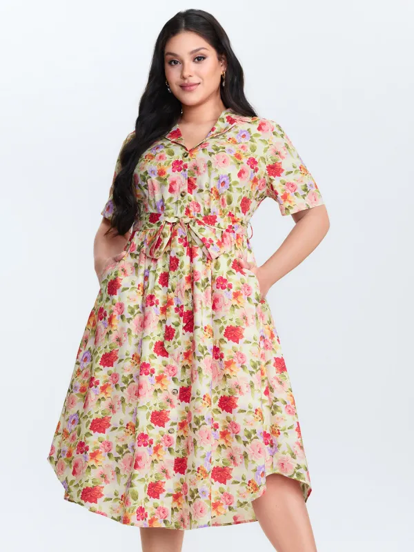 Cotton Bright Floral Belted Midi Dress sold by Bloomchic