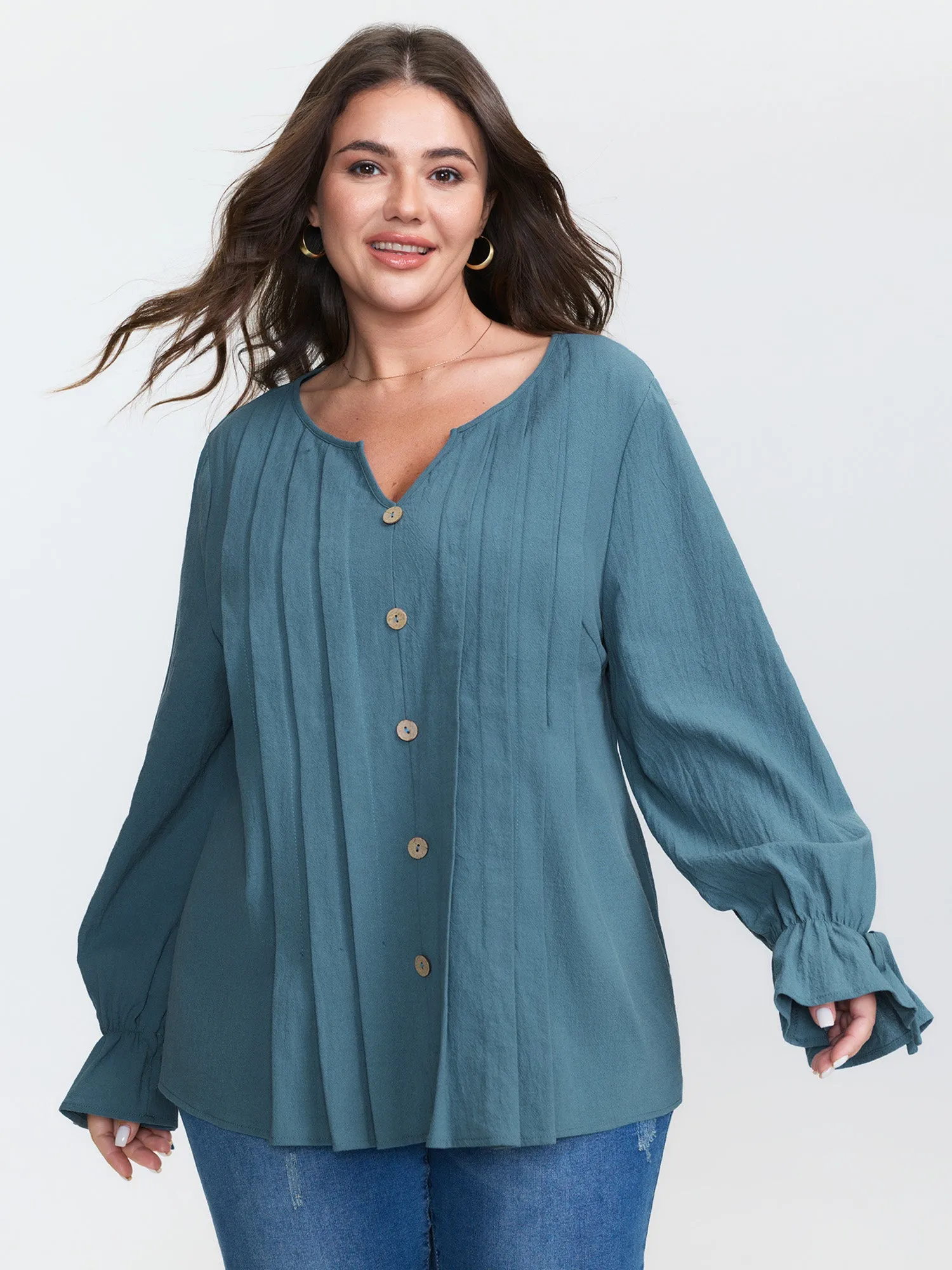 Pure Cotton Toothpick Pleat Tie Blouse sold by Bloomchic