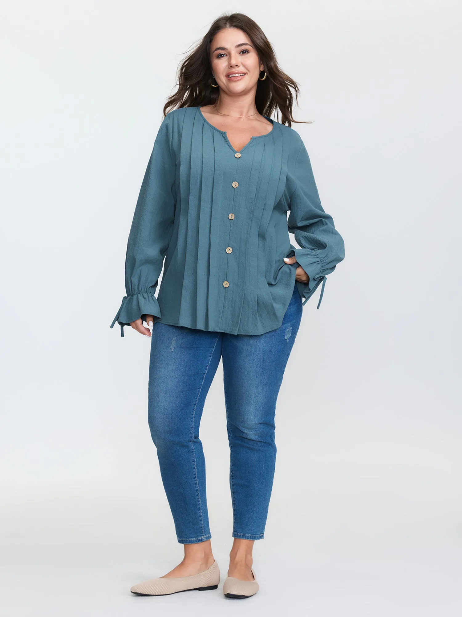 Pure Cotton Toothpick Pleat Tie Blouse sold by Bloomchic product image thumbnail 2