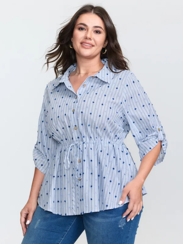Cotton Striped Drawstring Waist Button-Down Shirt sold by Bloomchic