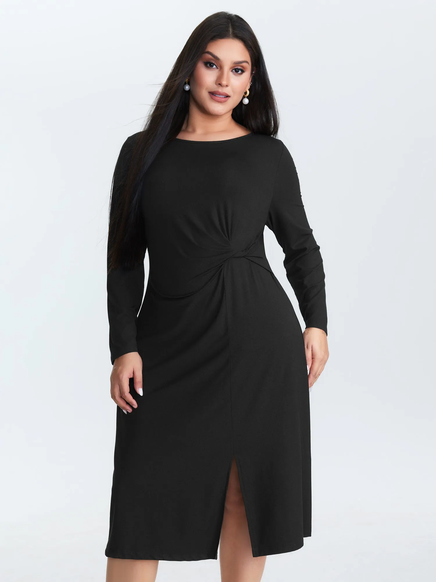 Supersoft Knotted Side Slit Midi Dress sold by Bloomchic