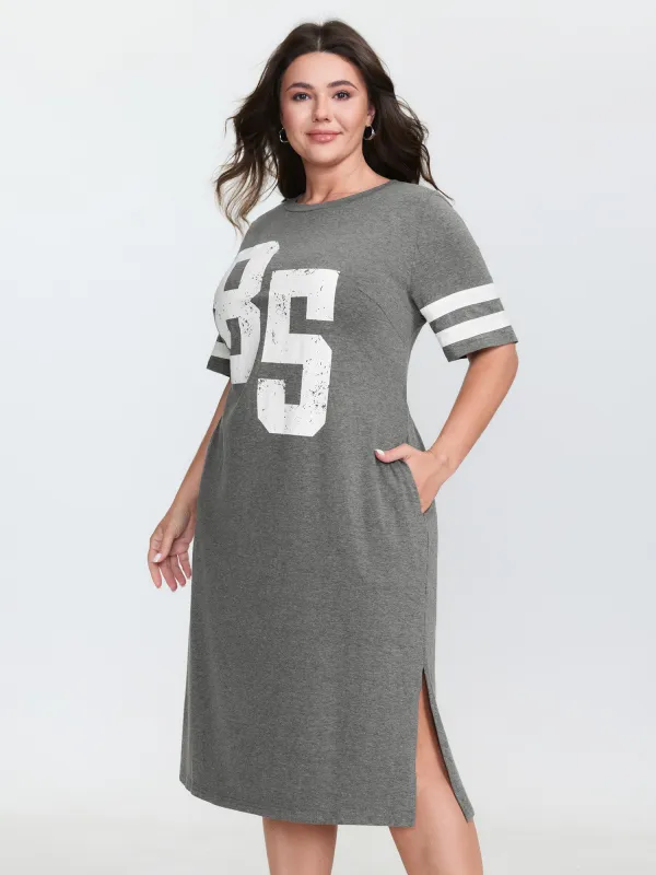Supersoft Sporty Print Striped Sleeve Midi Dress sold by Bloomchic