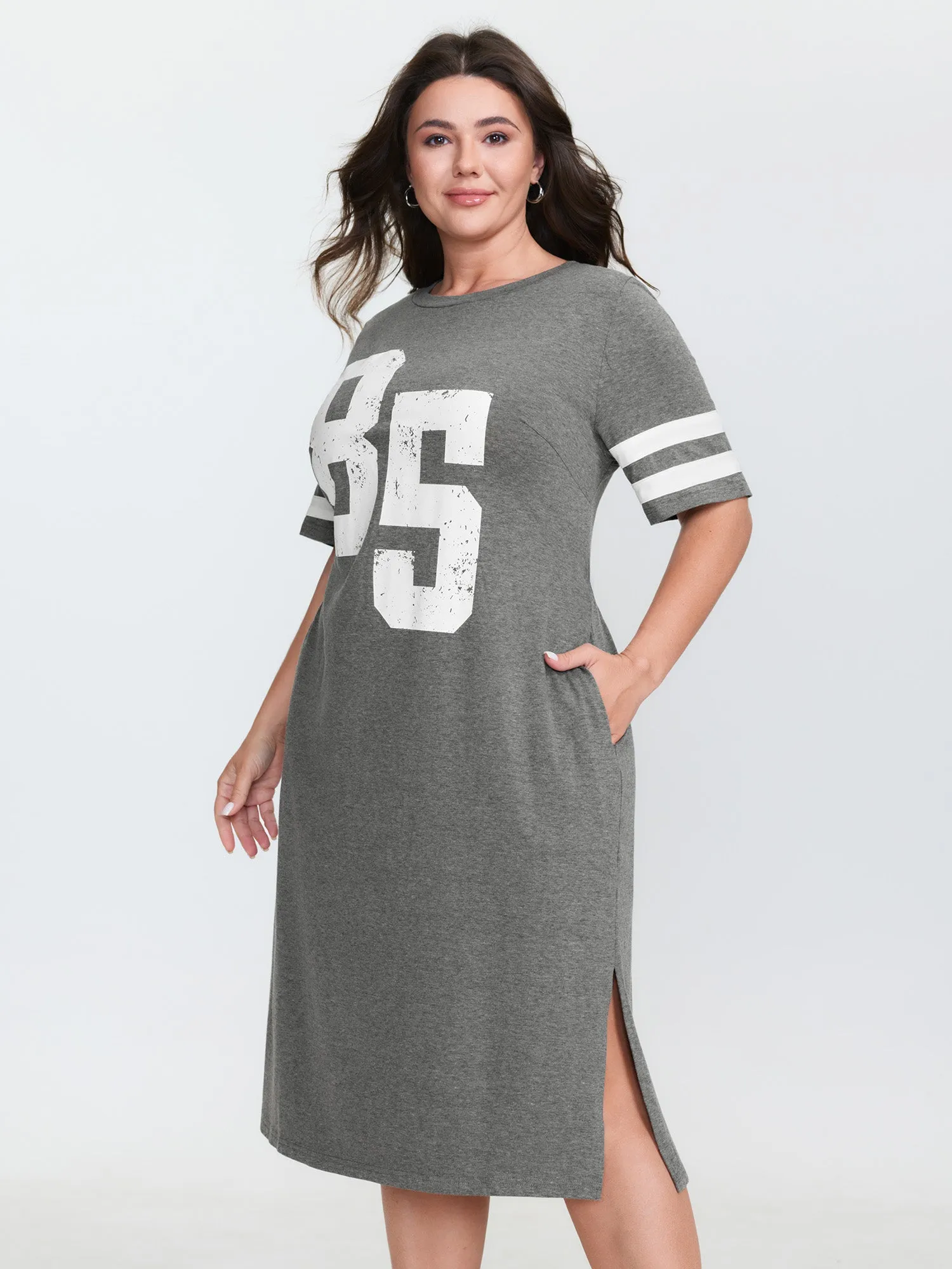 Supersoft Sporty Print Striped Sleeve Midi Dress sold by Bloomchic