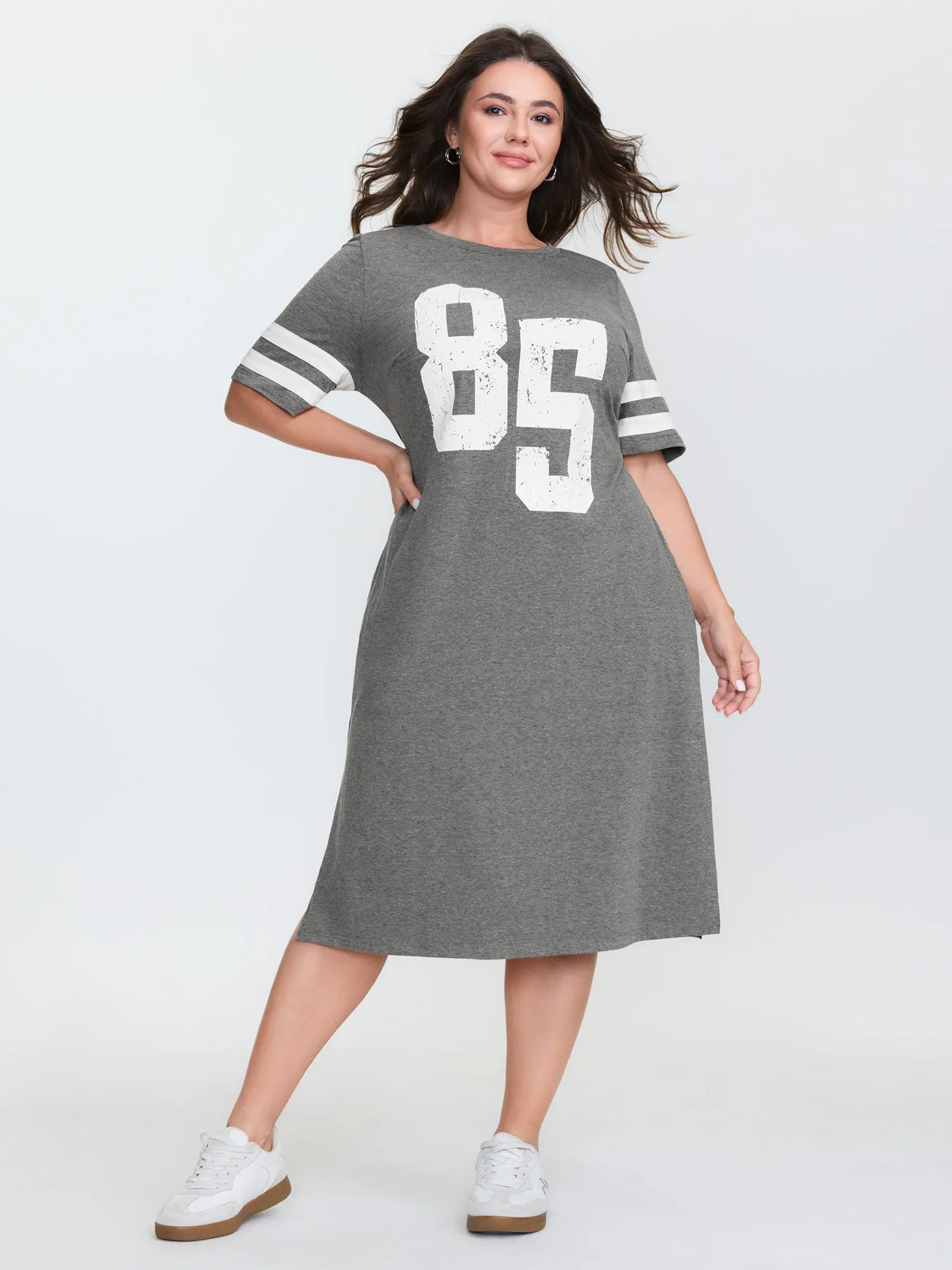 Supersoft Sporty Print Striped Sleeve Midi Dress sold by Bloomchic product image thumbnail 2