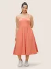 Plain Gathered Elastic Waist Midi Cami Dress sold by Bloomchic