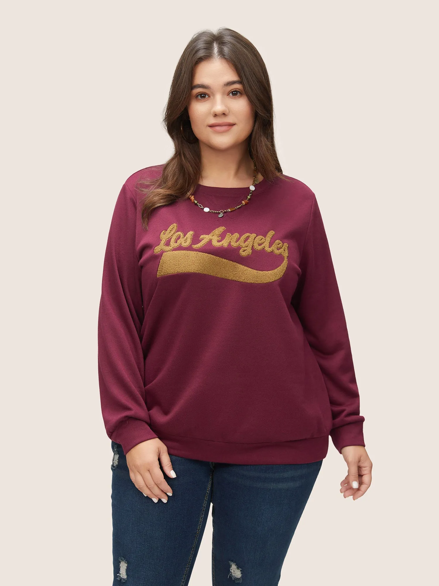 Letter Graphic Towel Embroidered Sweatshirt sold by Bloomchic