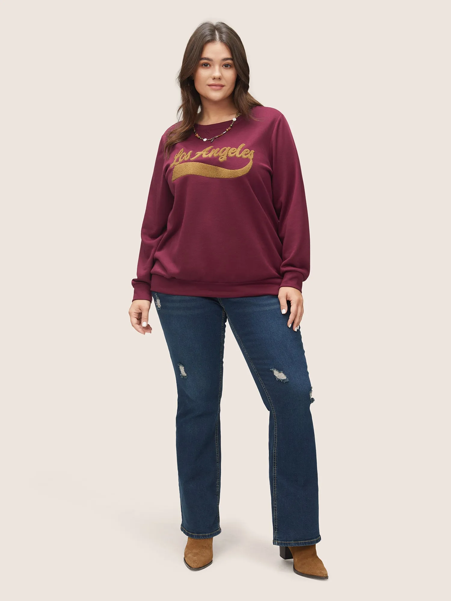 Letter Graphic Towel Embroidered Sweatshirt sold by Bloomchic product image thumbnail 4