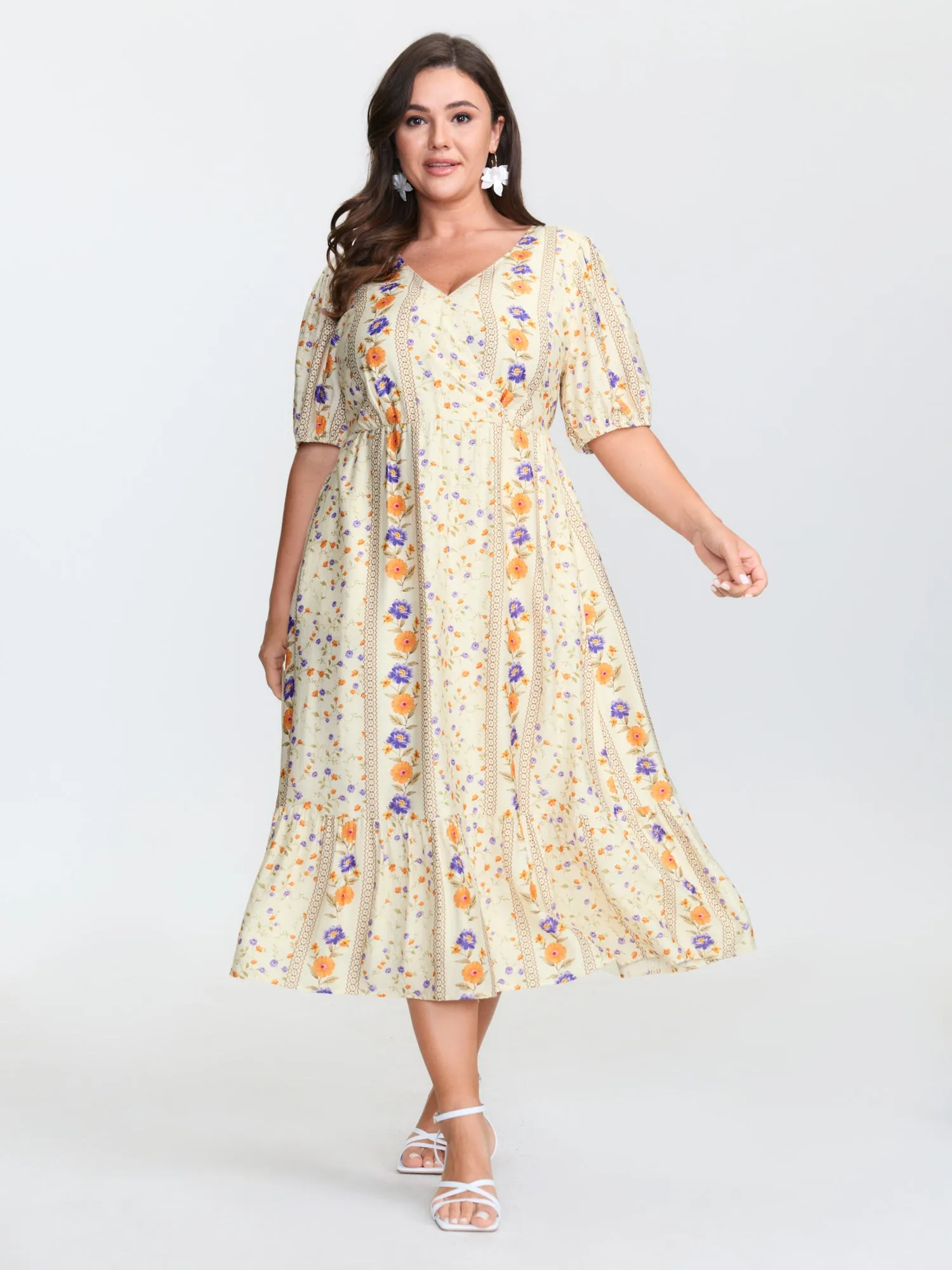 Floral Print Surplice Neck Tie Midi Dress sold by Bloomchic product image thumbnail 3