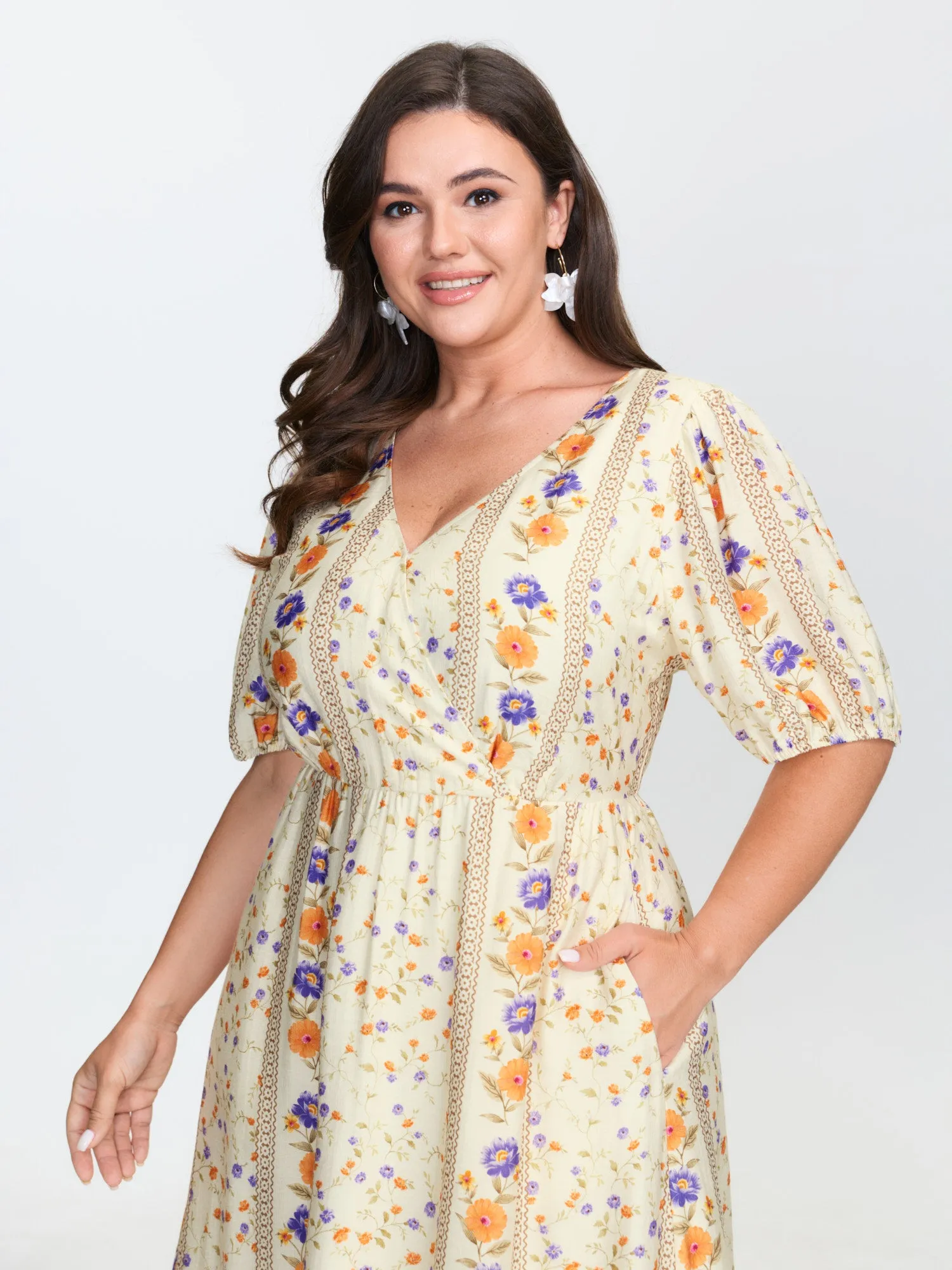 Floral Print Surplice Neck Tie Midi Dress sold by Bloomchic product image thumbnail 2