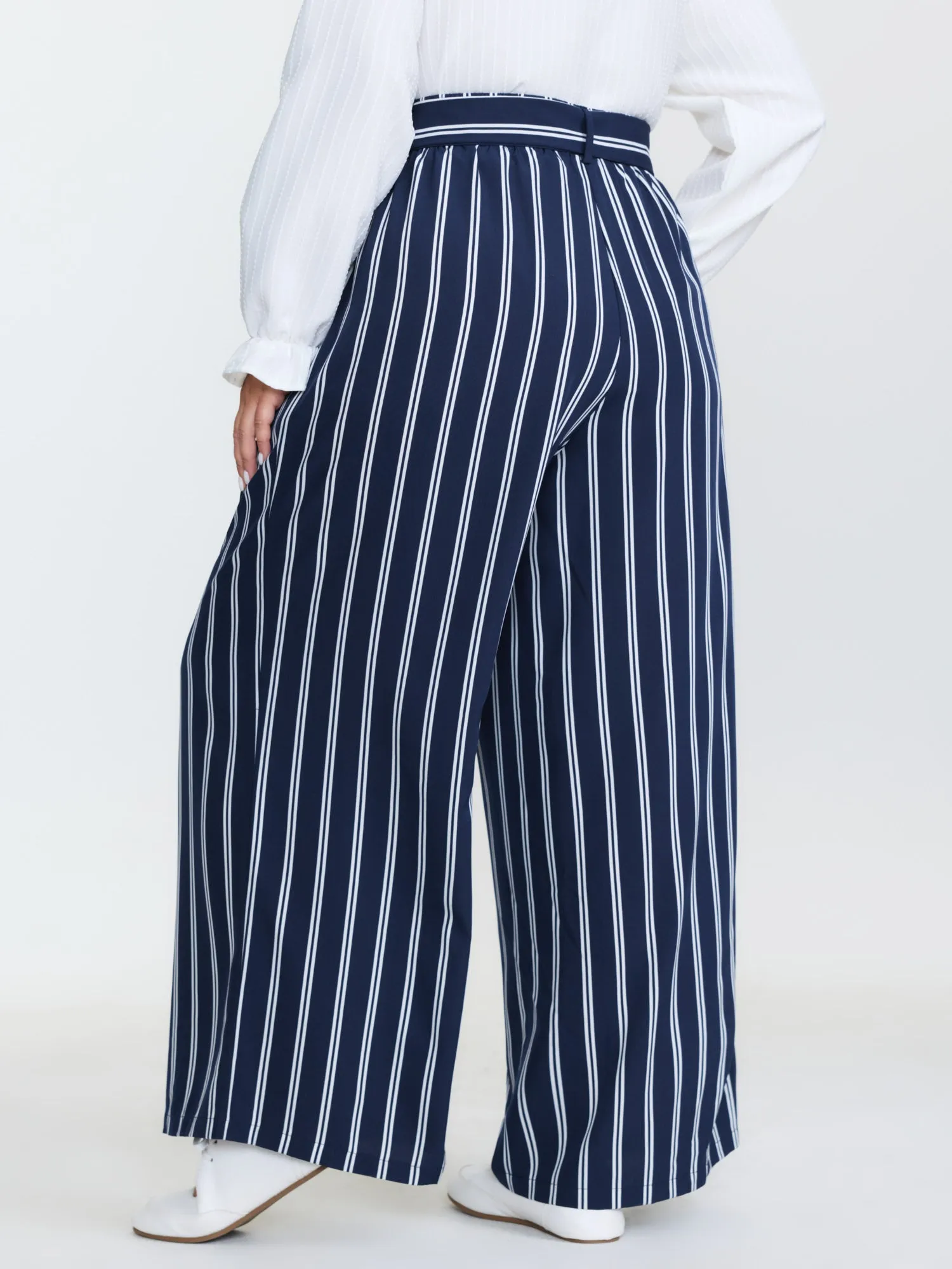 Striped Belted Straight-Leg Pants sold by Bloomchic product image thumbnail 5