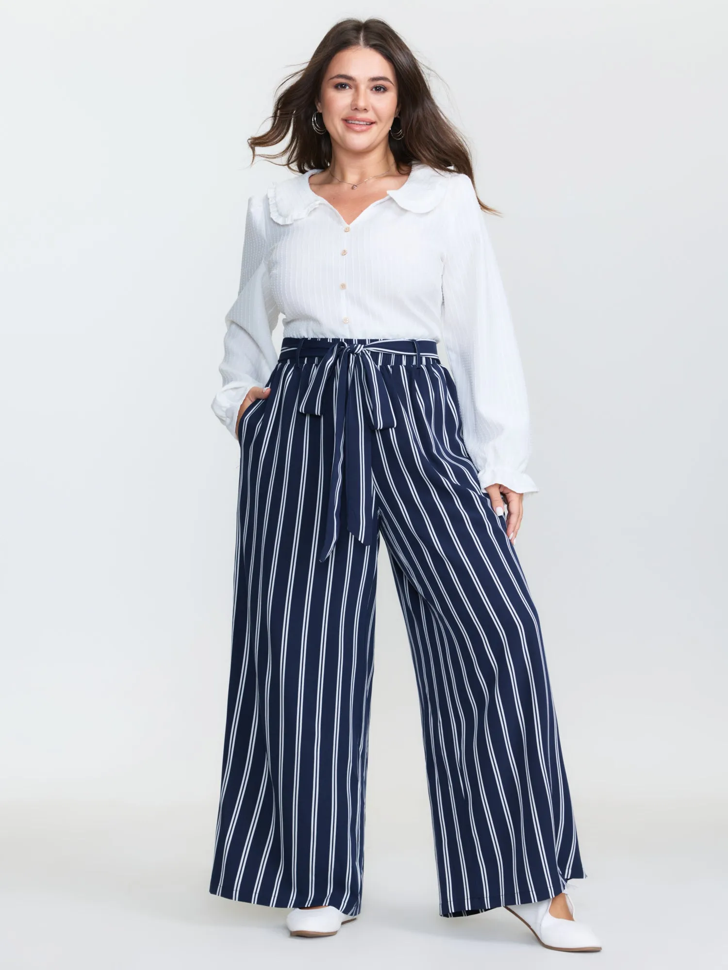 Striped Belted Straight-Leg Pants sold by Bloomchic product image thumbnail 2