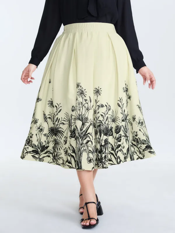 Floral Print Hem Pleated Maxi Skirt sold by Bloomchic