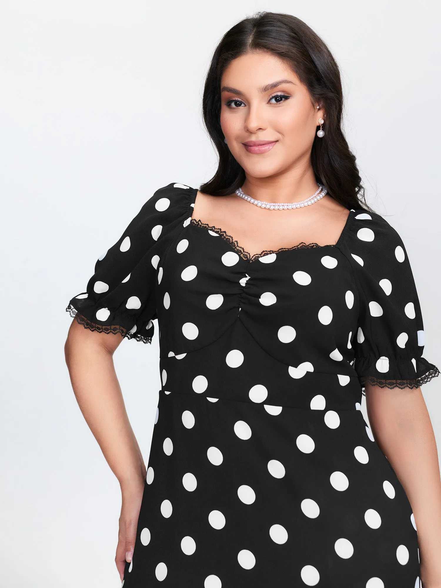 Polka Dots Sweetheart Fishtail Hem Midi Dress sold by Bloomchic product image thumbnail 2
