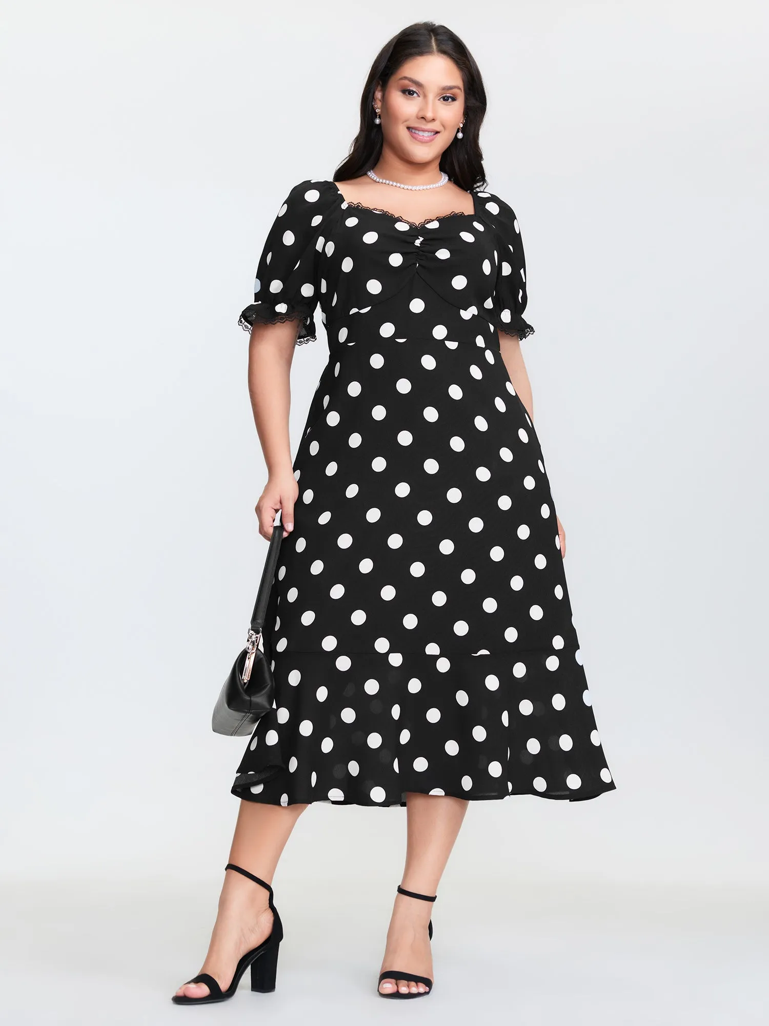 Polka Dots Sweetheart Fishtail Hem Midi Dress sold by Bloomchic