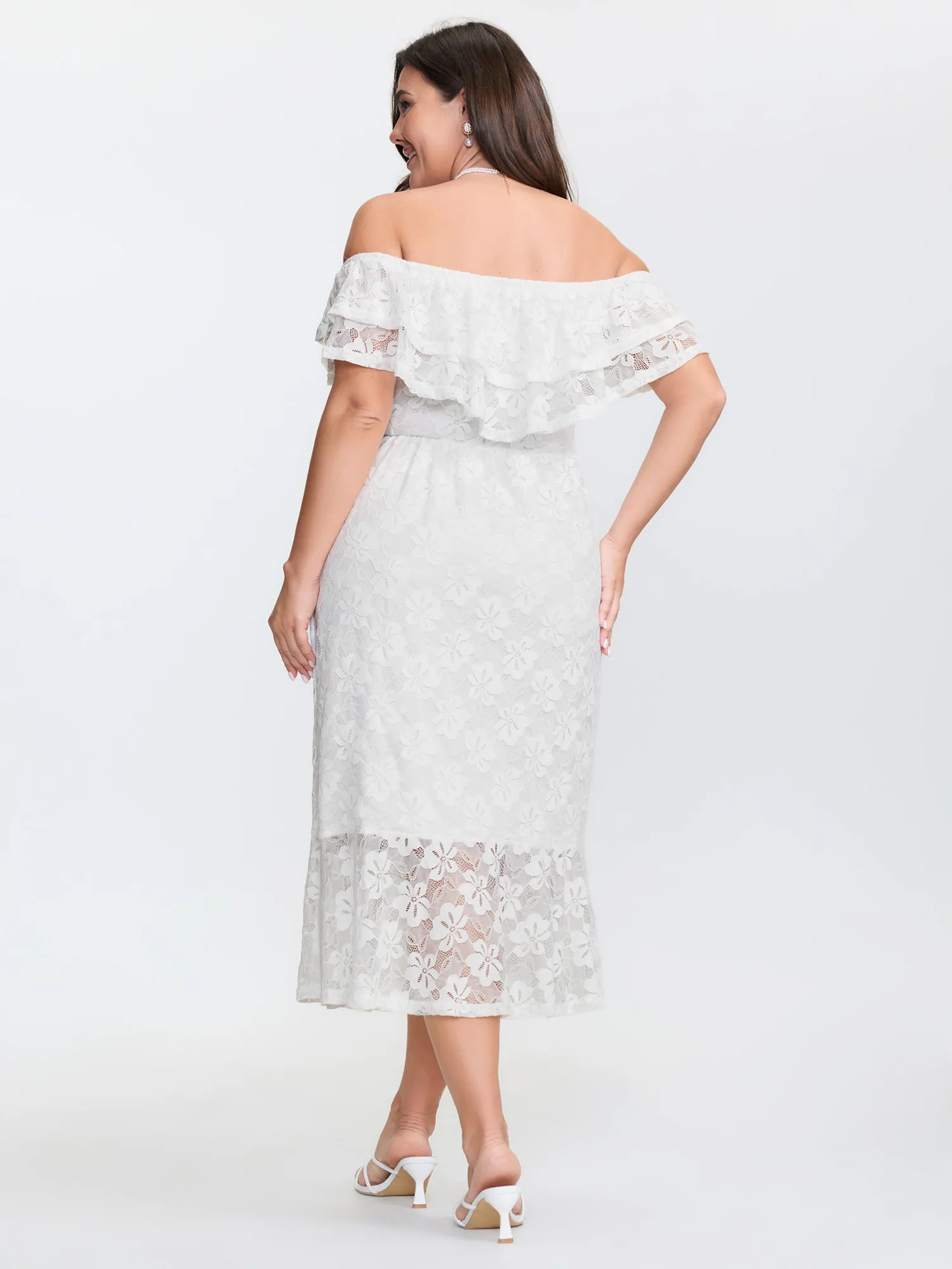 Off-Shoulder Layered Neckline Midi Dress sold by Bloomchic product image thumbnail 4