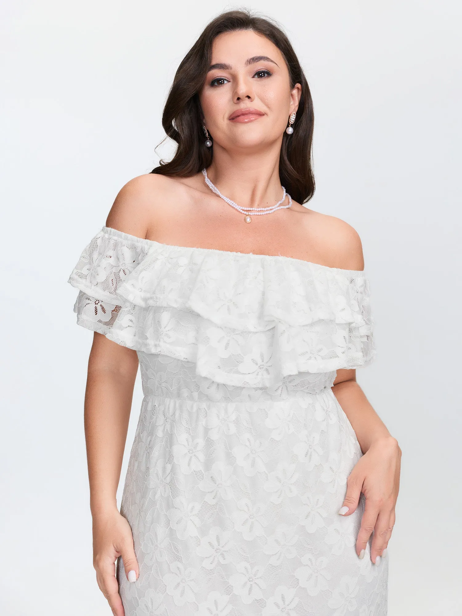 Off-Shoulder Layered Neckline Midi Dress sold by Bloomchic product image thumbnail 2