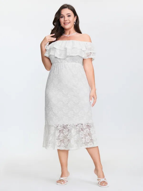 Off-Shoulder Layered Neckline Midi Dress made by Bloomchic