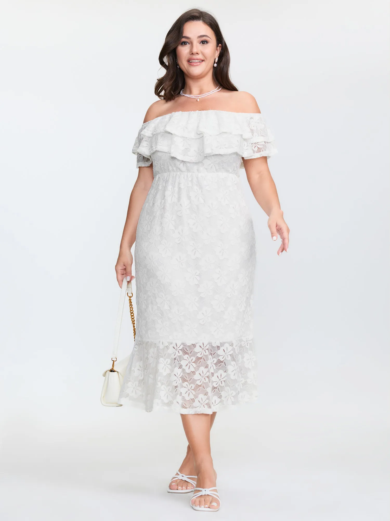 Off-Shoulder Layered Neckline Midi Dress sold by Bloomchic product image thumbnail 3