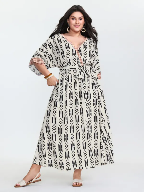 Geometric Print Pockets Surplice Maxi Dress sold by Bloomchic