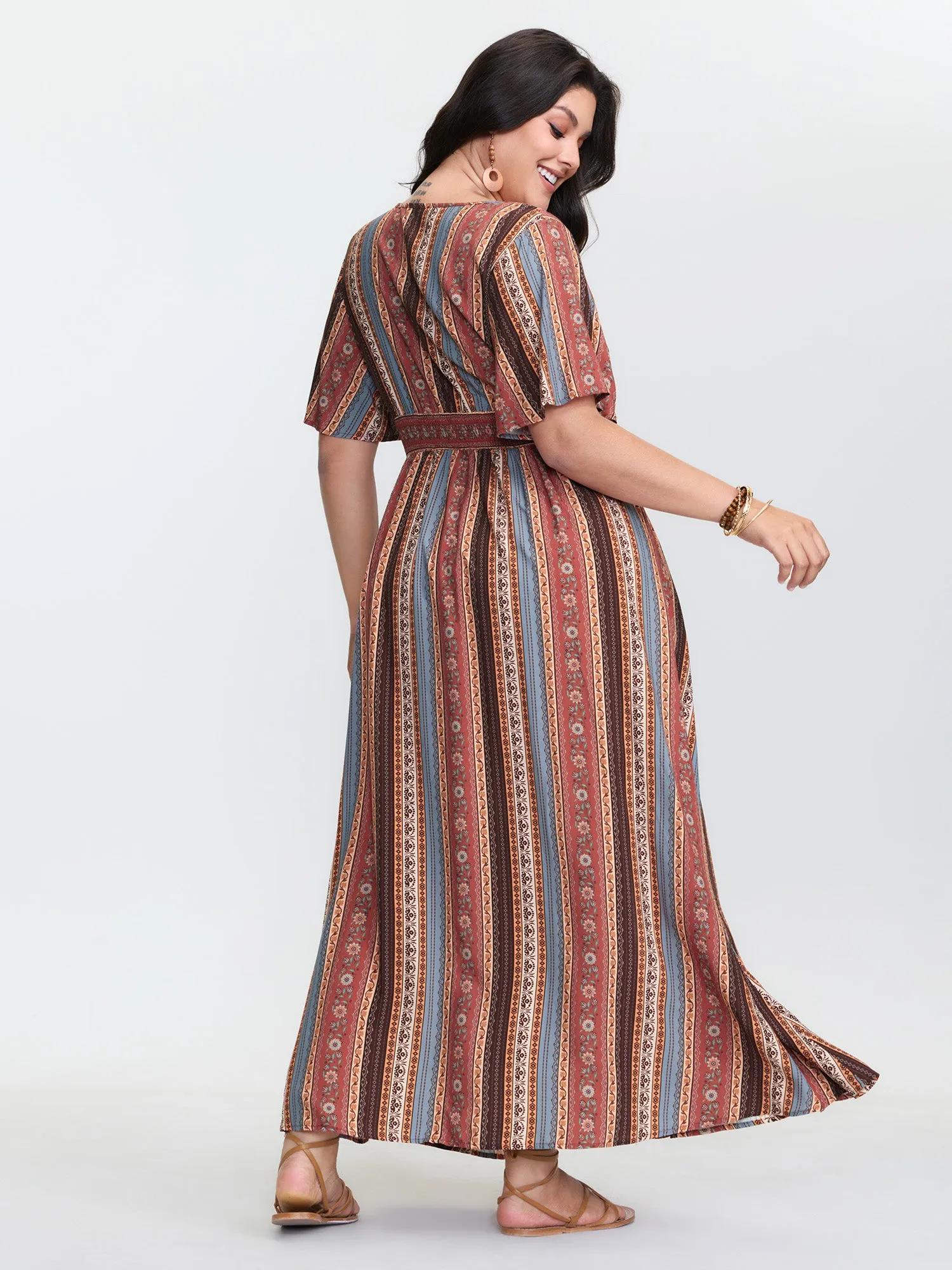 Boho Striped Print Cinched-Waist Maxi Dress sold by Bloomchic product image thumbnail 4