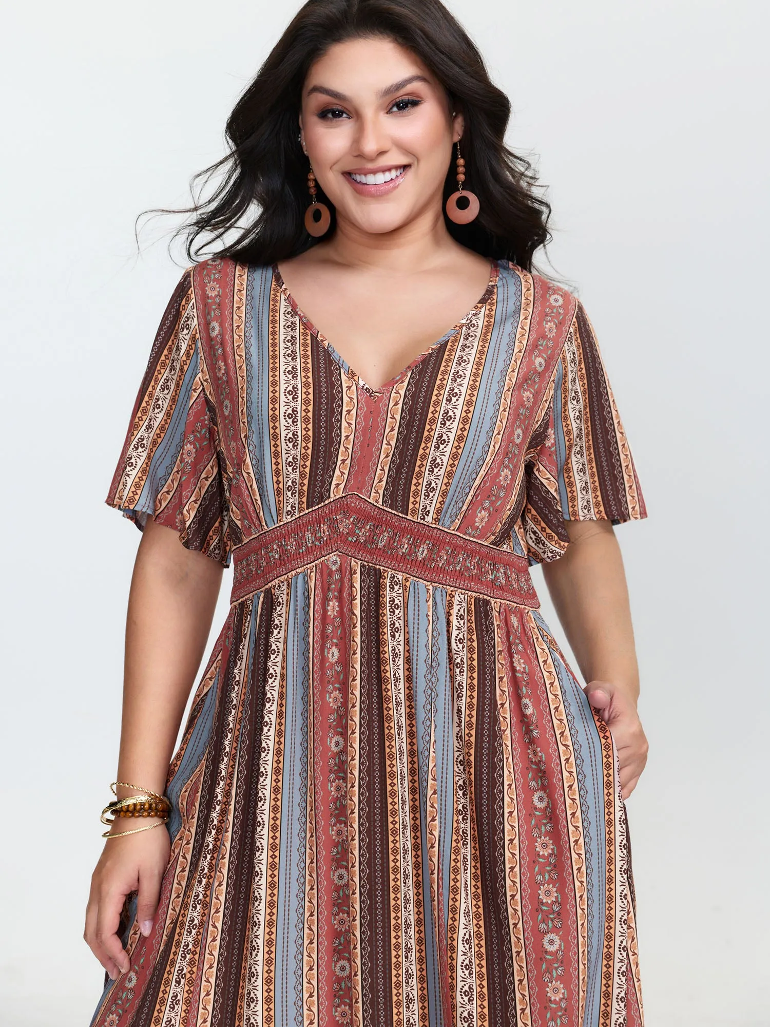 Boho Striped Print Cinched-Waist Maxi Dress sold by Bloomchic product image thumbnail 3