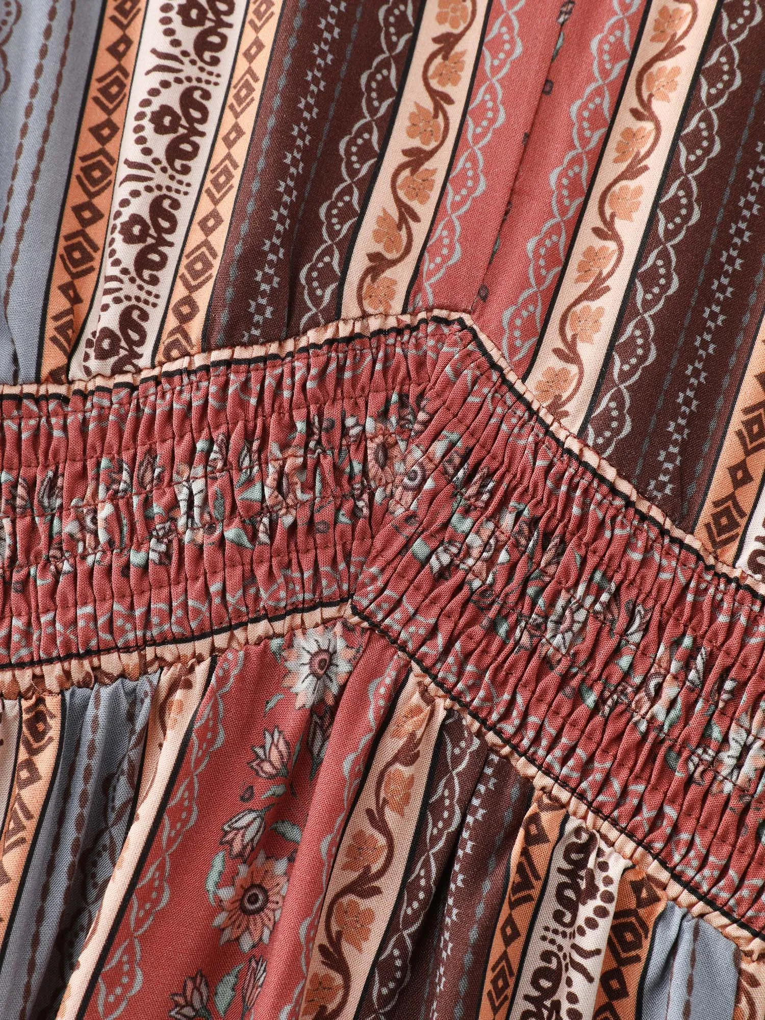 Boho Striped Print Cinched-Waist Maxi Dress sold by Bloomchic product image thumbnail 5