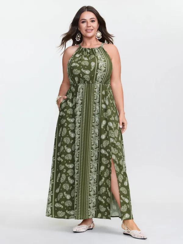 Silhouette Flower Striped Halter Neck Maxi Dress sold by Bloomchic