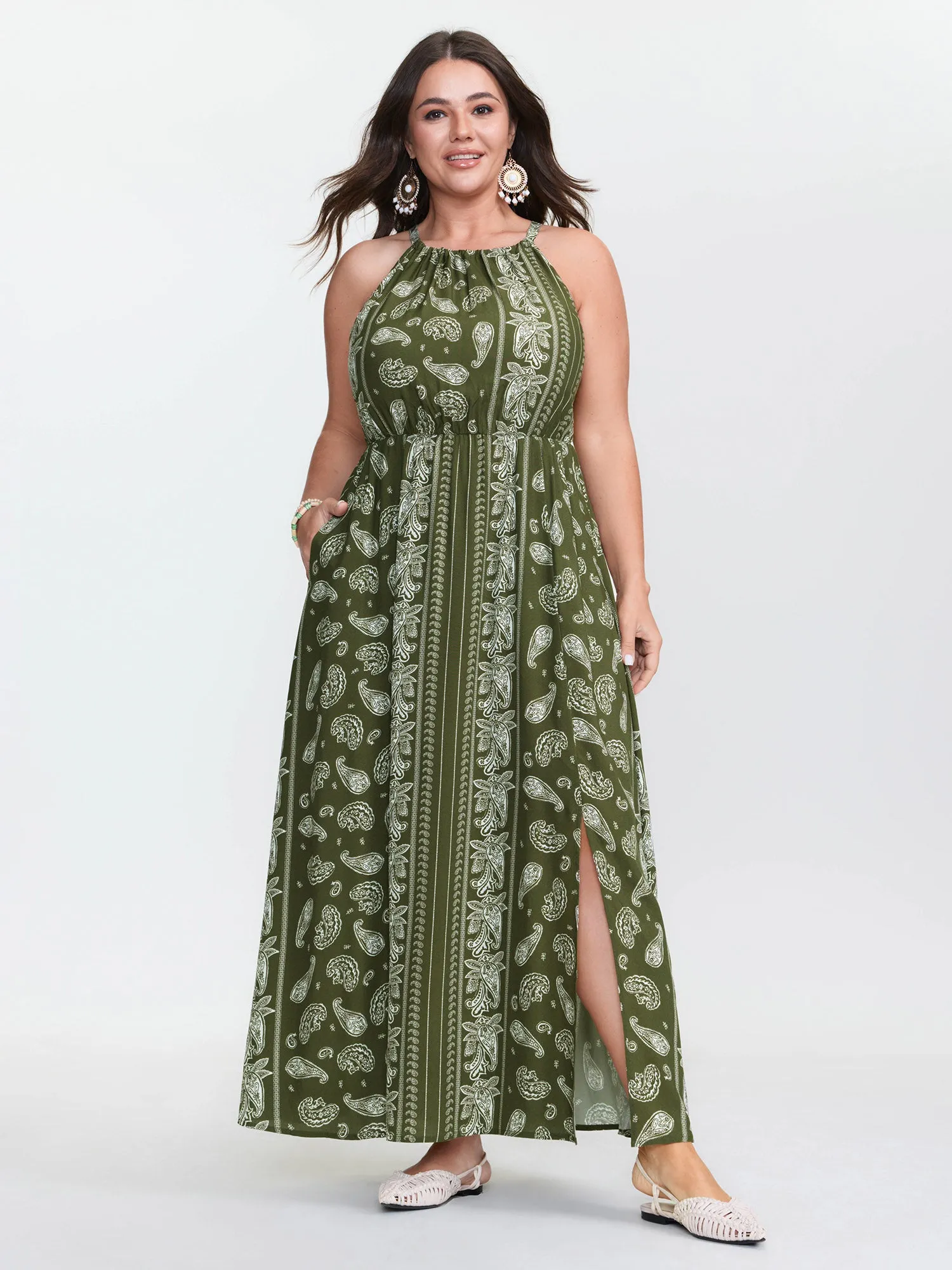 Silhouette Flower Striped Halter Neck Maxi Dress sold by Bloomchic