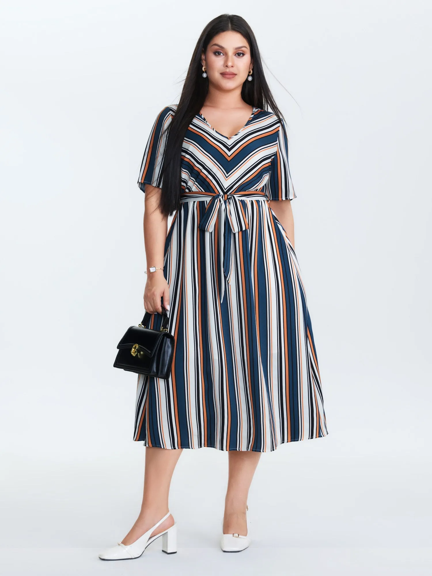 Striped Waist-Tie Pockets Midi Dress sold by Bloomchic
