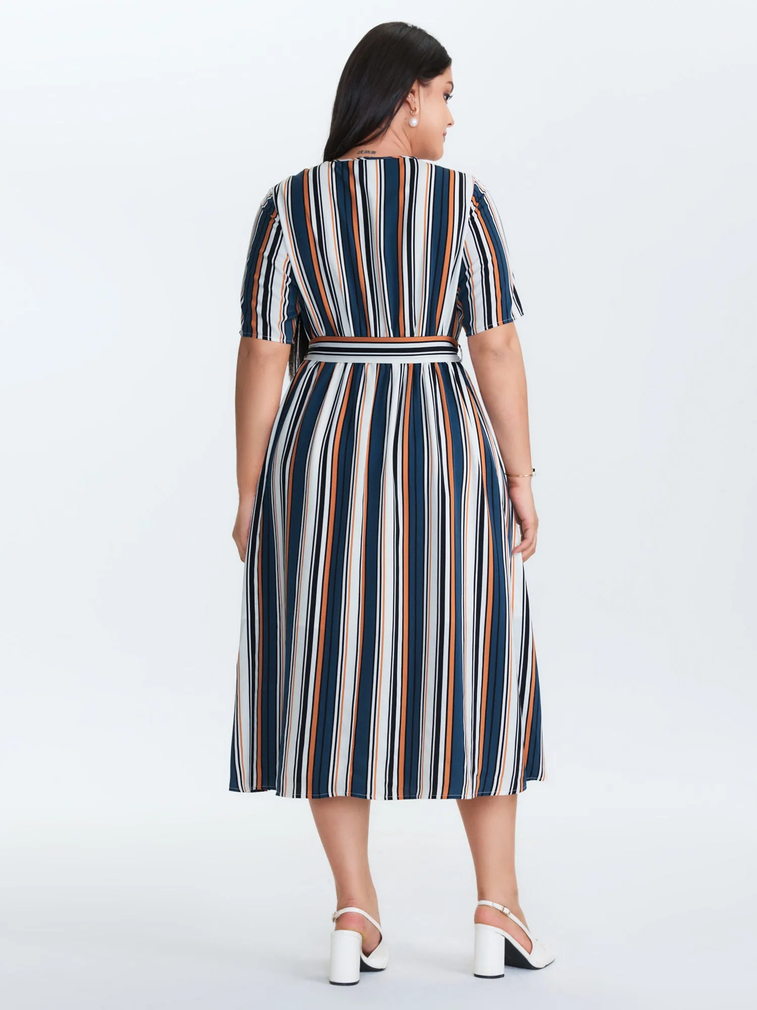 Striped Waist-Tie Pockets Midi Dress sold by Bloomchic product image thumbnail 4