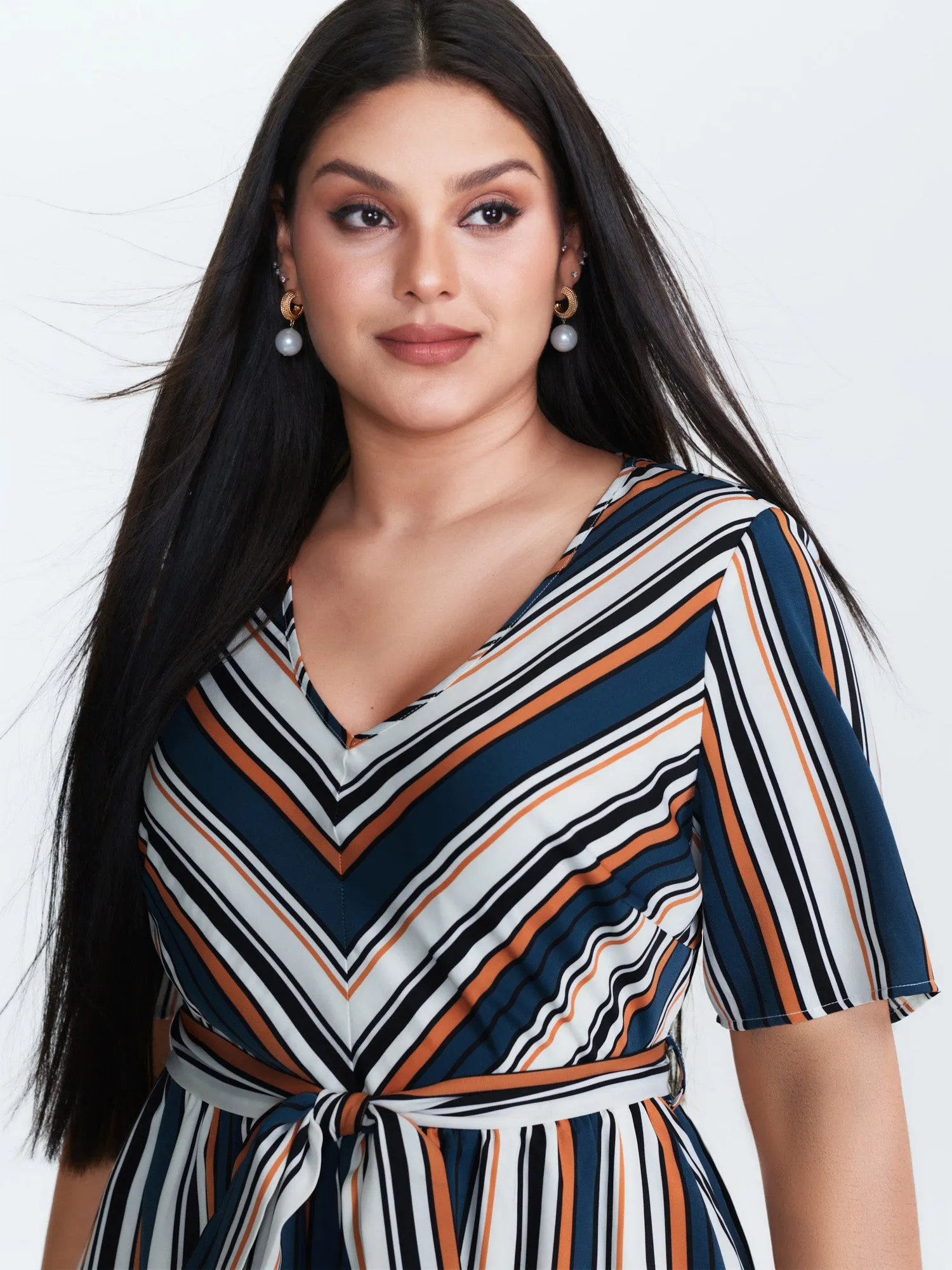 Striped Waist-Tie Pockets Midi Dress sold by Bloomchic product image thumbnail 2