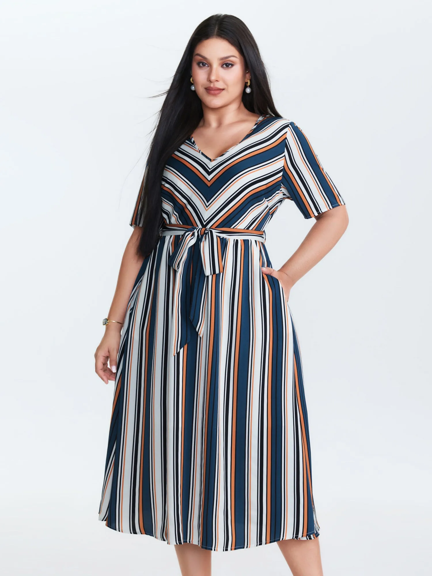 Striped Waist-Tie Pockets Midi Dress sold by Bloomchic product image thumbnail 3