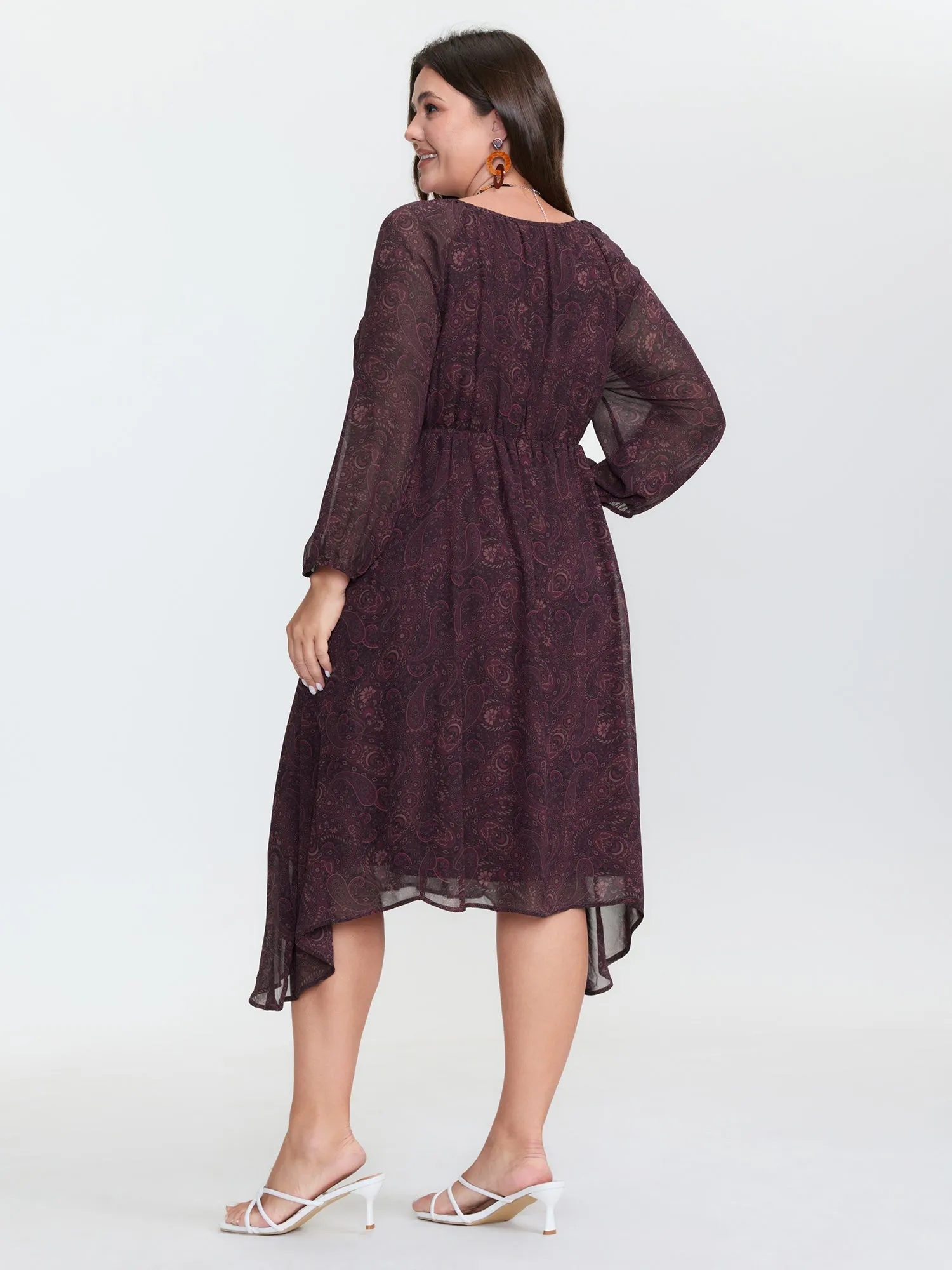 Sheer Sleeve Contrast V-Neck Midi Dress sold by Bloomchic product image thumbnail 4