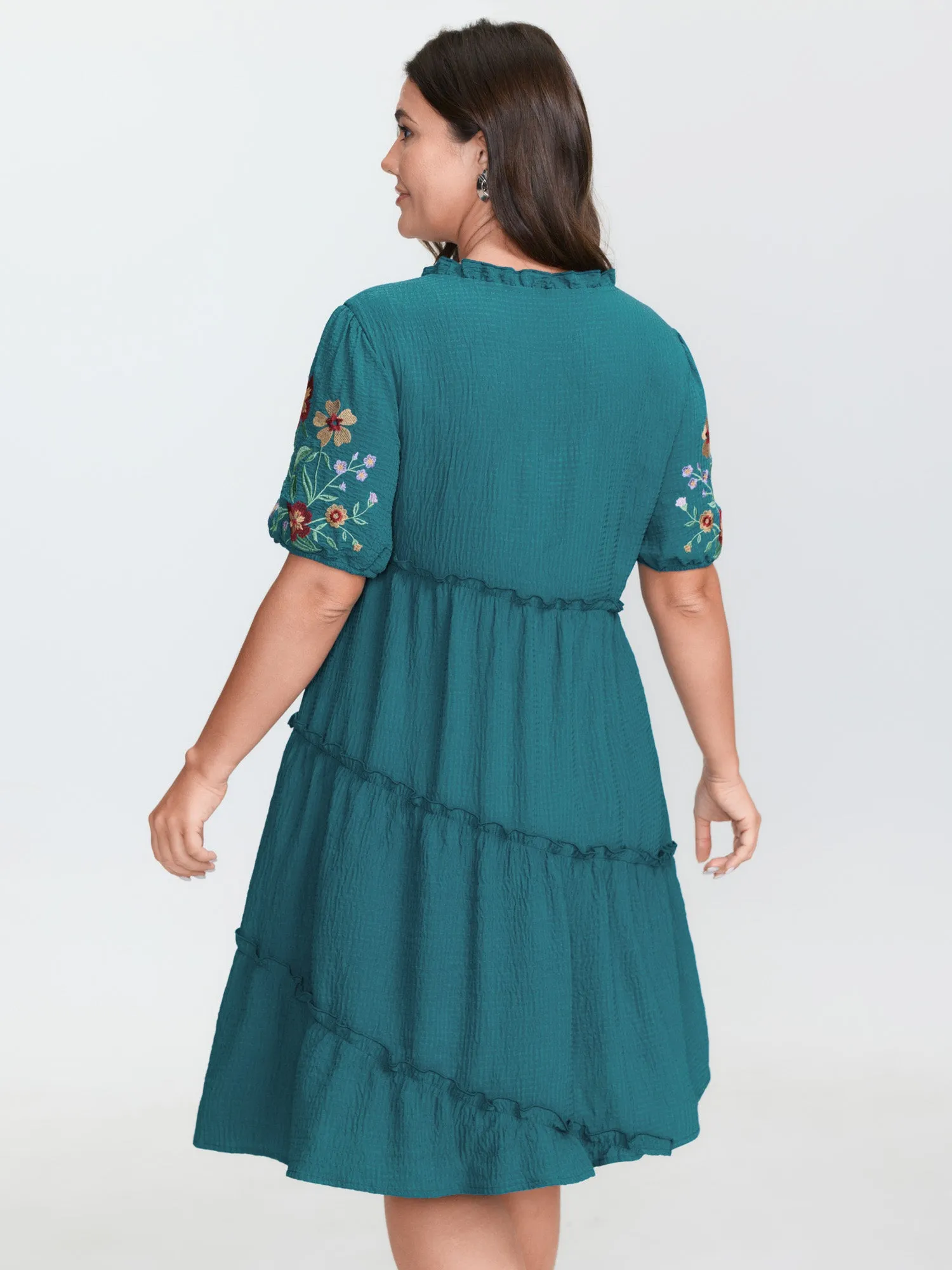 Textured Embroidered Sleeve Tiered Midi Dress sold by Bloomchic product image thumbnail 3