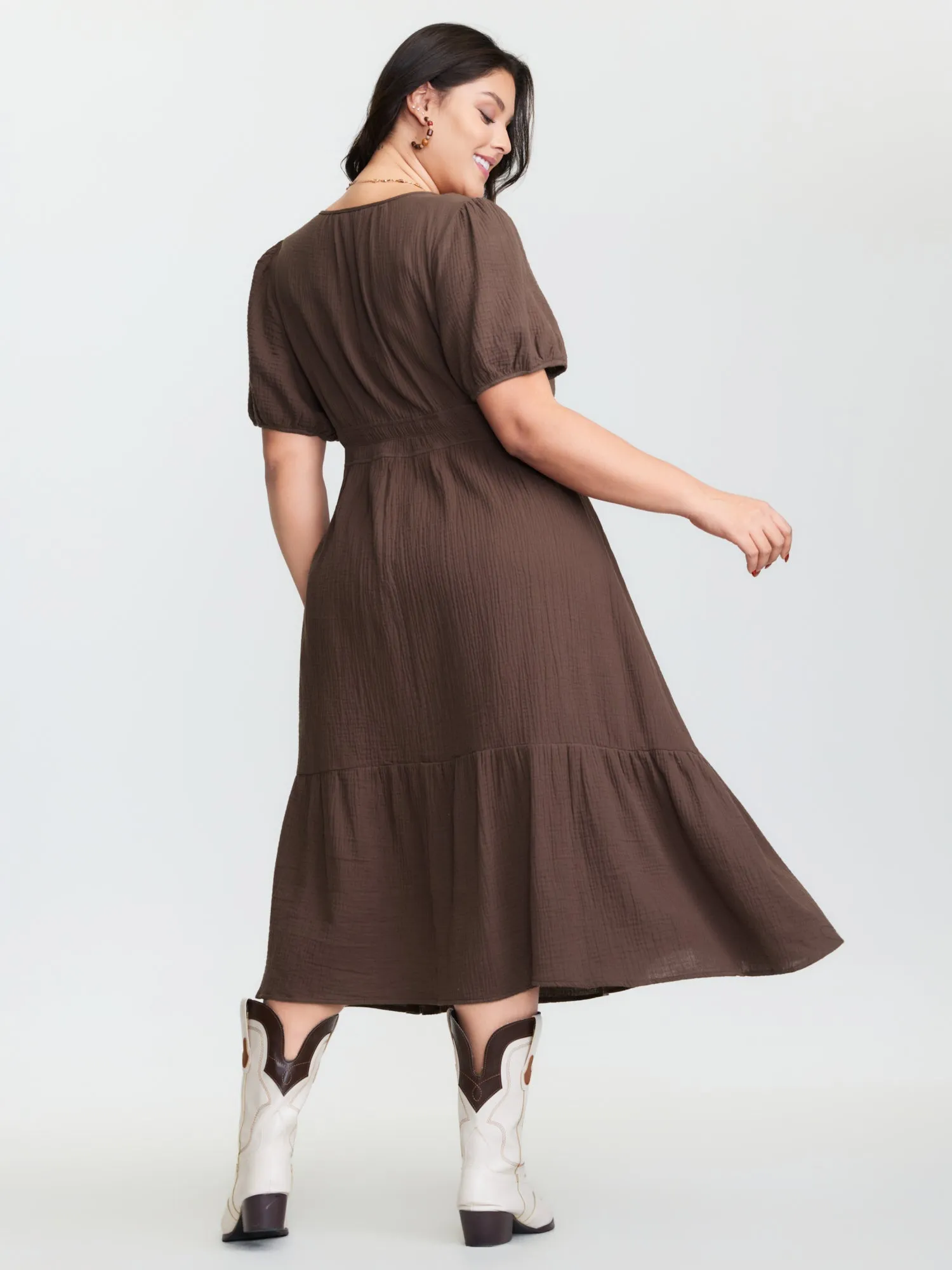 Floral Embroidered Shirred Waist Midi Dress sold by Bloomchic product image thumbnail 5