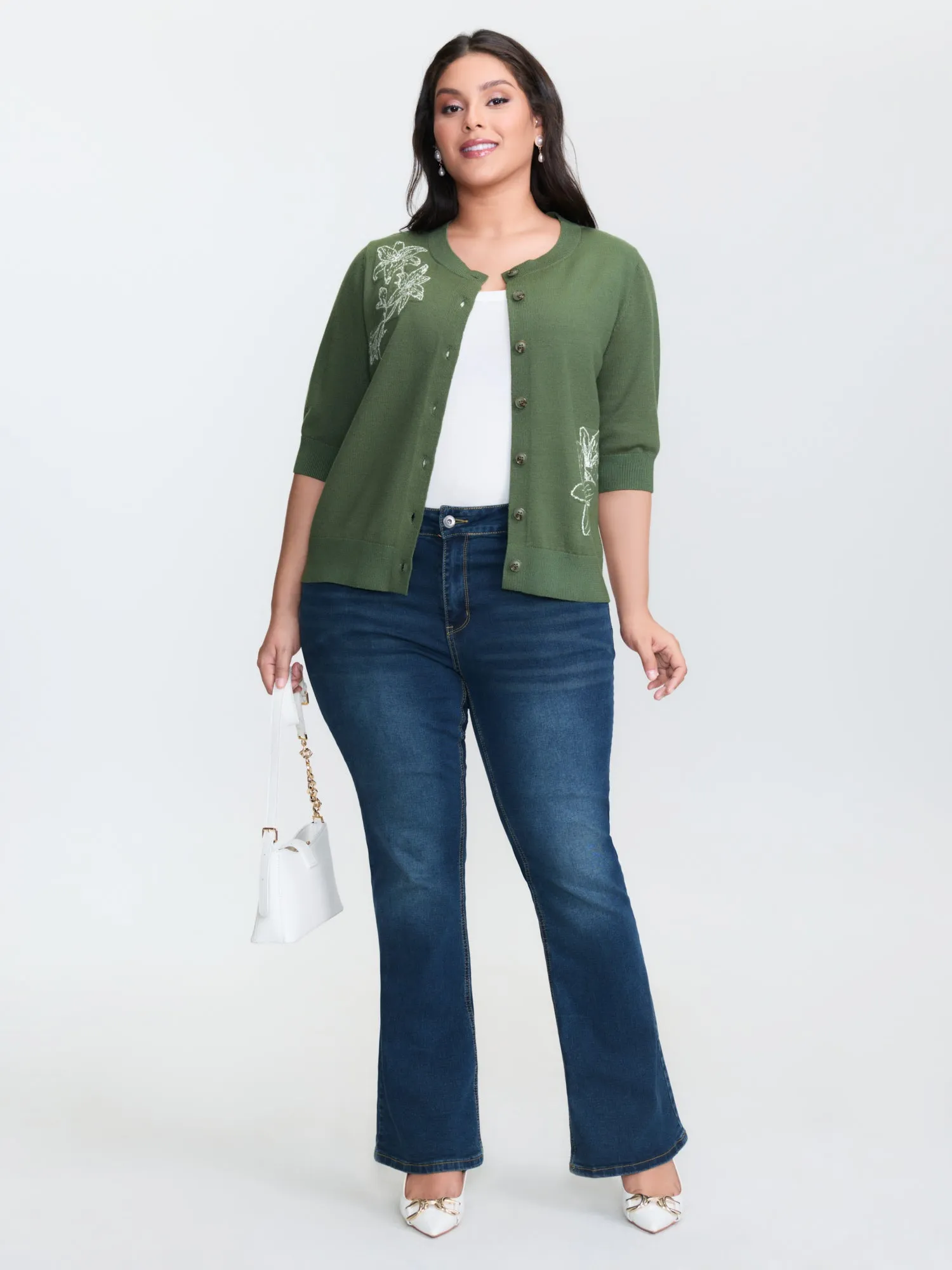 Floral Pattern Jacquard Button Knit Cardigan sold by Bloomchic product image thumbnail 3