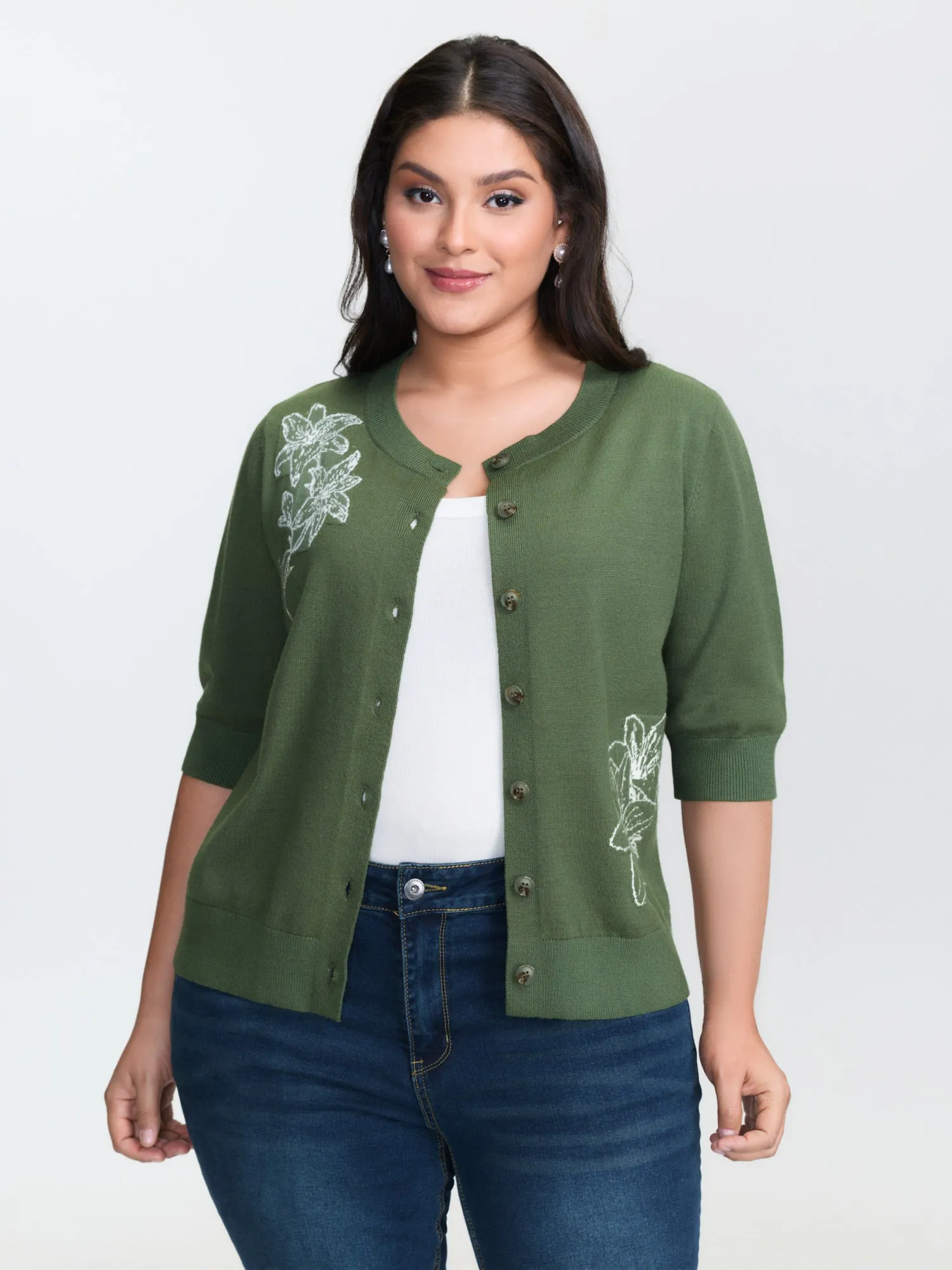 Floral Pattern Jacquard Button Knit Cardigan sold by Bloomchic