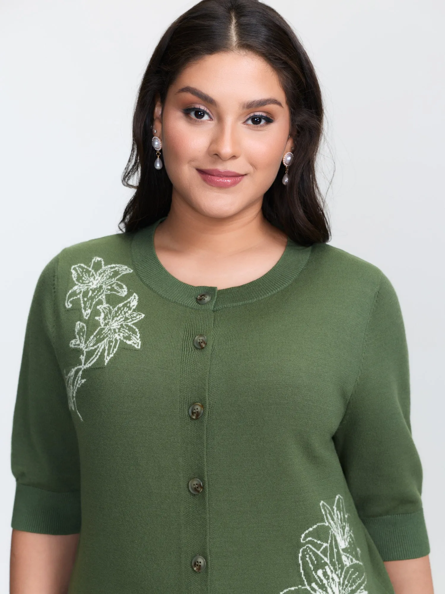 Floral Pattern Jacquard Button Knit Cardigan sold by Bloomchic product image thumbnail 2