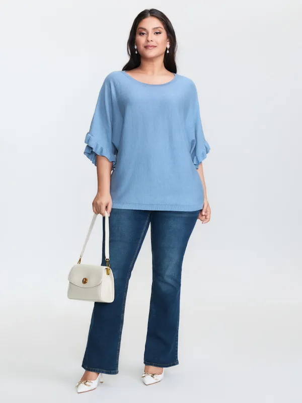 Ruffled Dolman Sleeve Plain Pullover sold by Bloomchic
