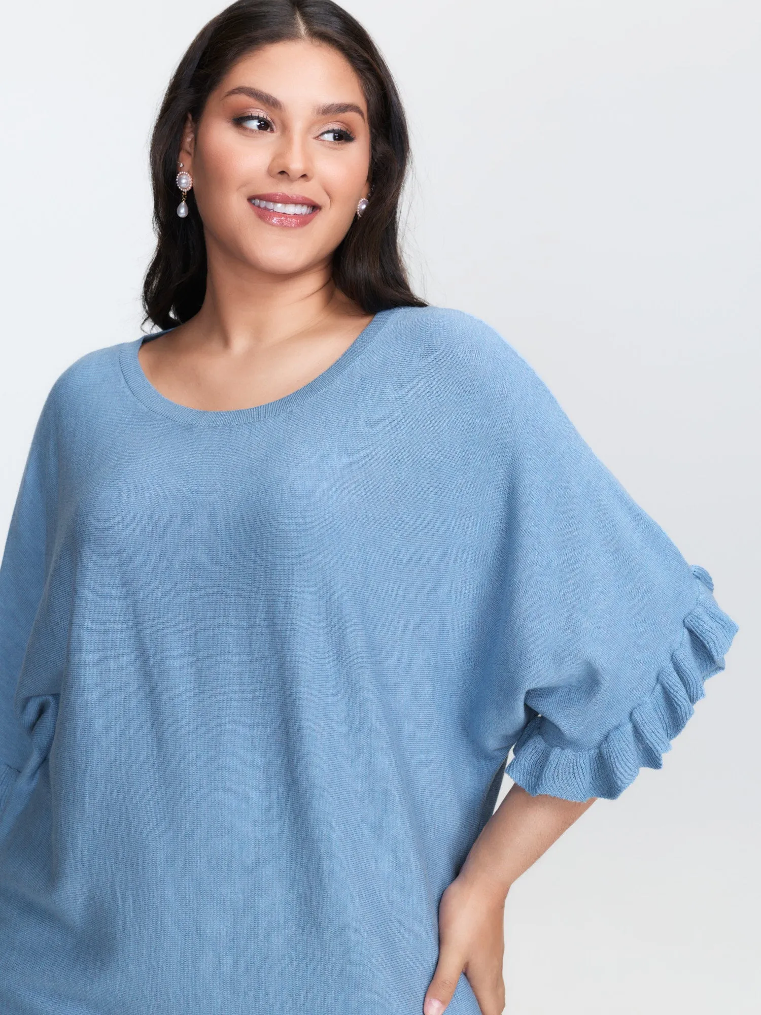 Ruffled Dolman Sleeve Plain Pullover sold by Bloomchic product image thumbnail 3