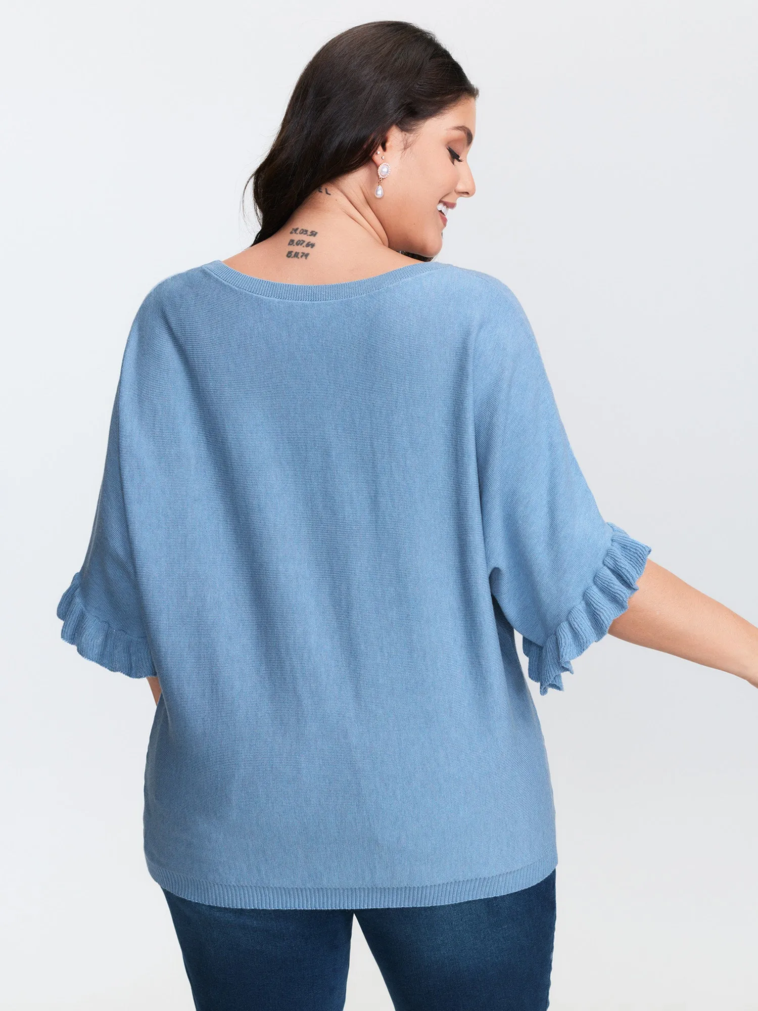Ruffled Dolman Sleeve Plain Pullover sold by Bloomchic product image thumbnail 4