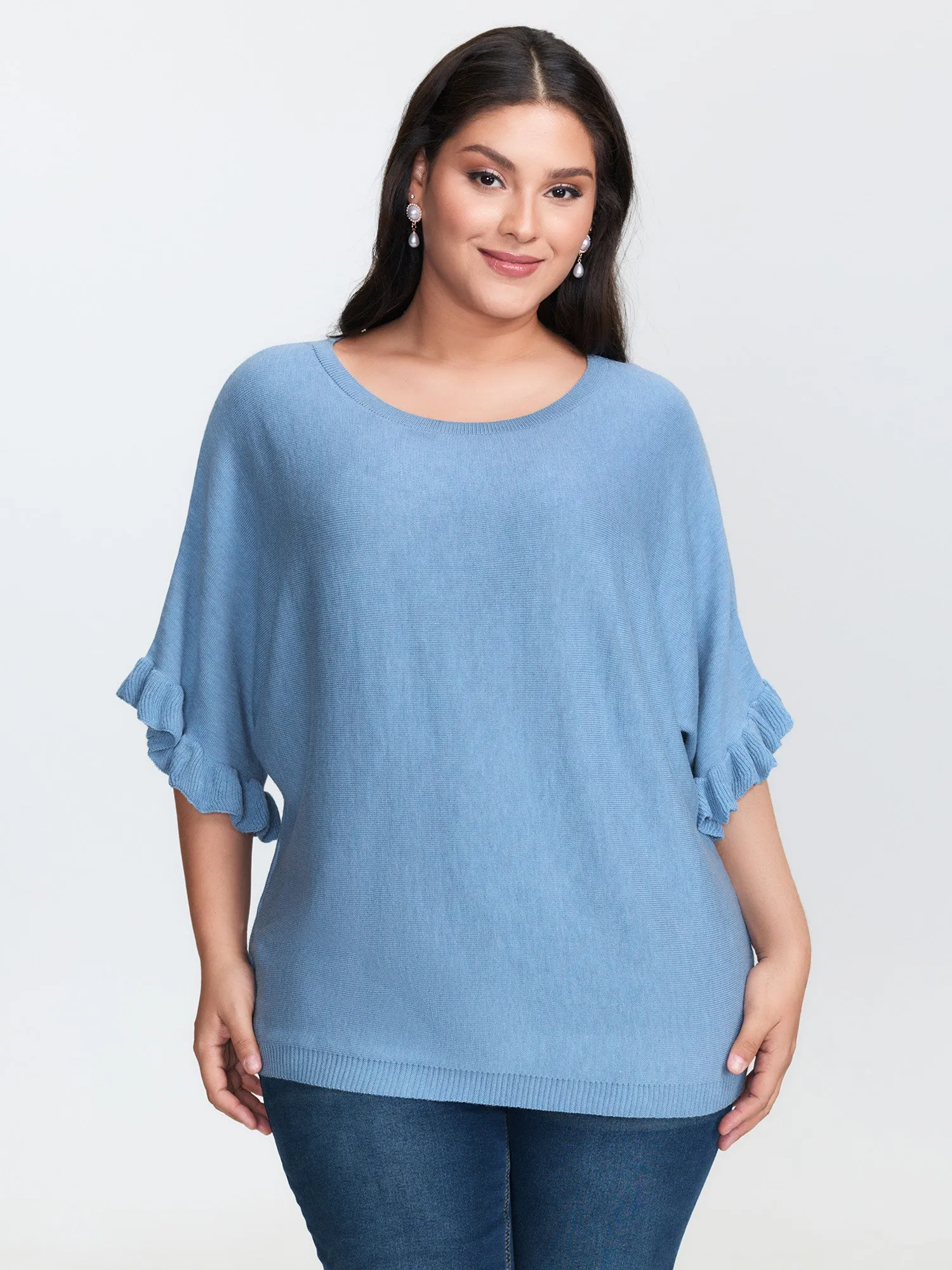 Ruffled Dolman Sleeve Plain Pullover sold by Bloomchic product image thumbnail 2