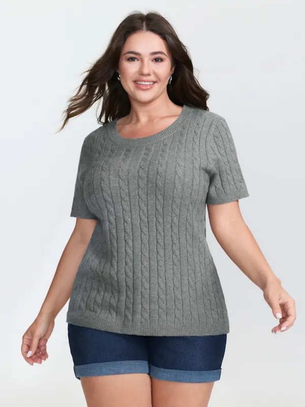 Braided Texture Round Neck Pullover made by Bloomchic