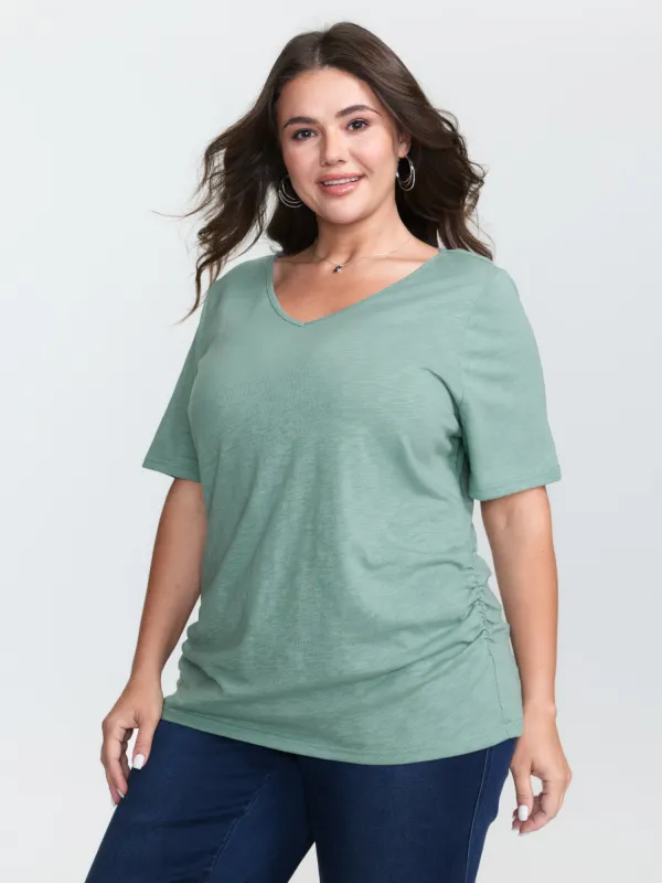 Plain V-Neck Drape T-Shirt sold by Bloomchic