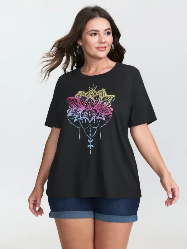 Stretchy Floral Pattern Round Neck T-Shirt sold by Bloomchic