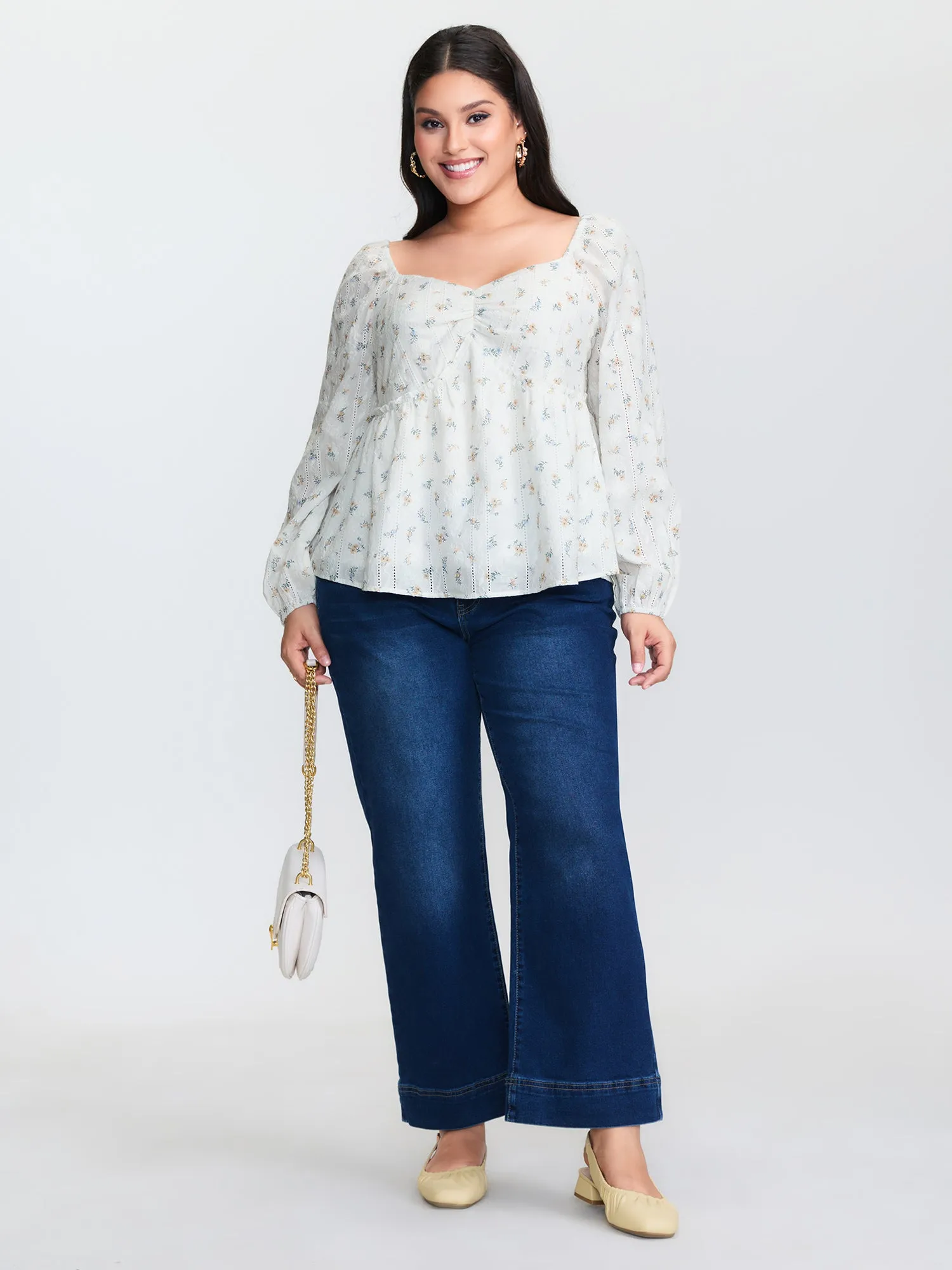 Floral Sweetheart Neckline Ruched Blouse sold by Bloomchic product image thumbnail 3