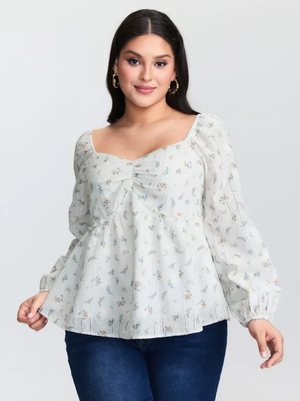 Floral Sweetheart Neckline Ruched Blouse sold by Bloomchic